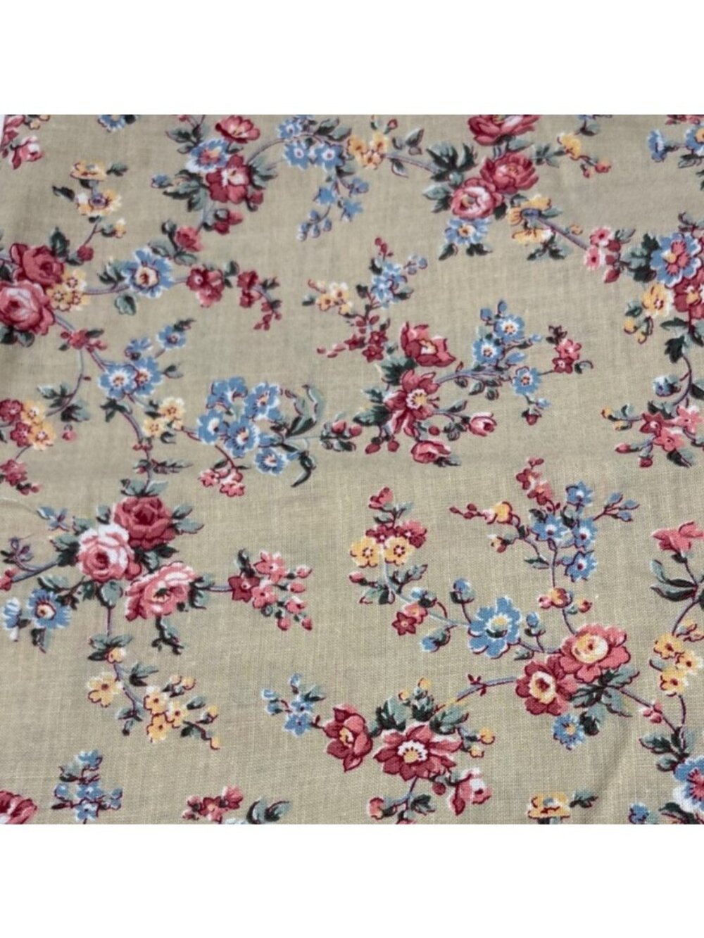 Floral Cotton Fabric Beige Red & Blue Flowers 11 x 54" Quilting Sewing Craft Mat